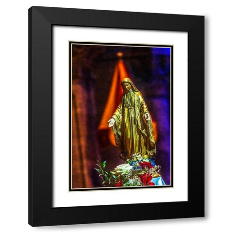 Virgin Mary statue- Nimes Cathedral- Gard- France. Catholic church created 1100 AD Black Modern Wood Framed Art Print with Double Matting by Perry, William