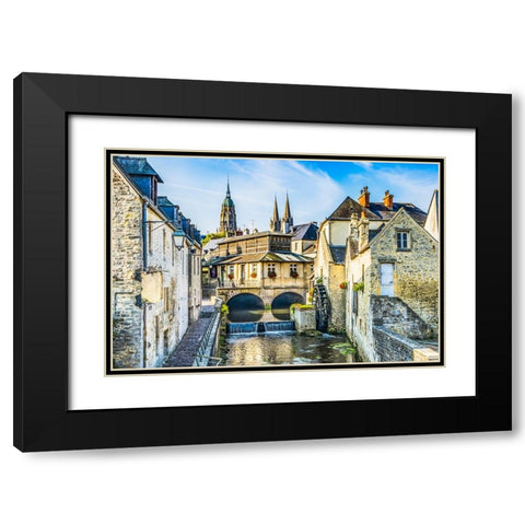 Colorful old buildings- Aure River reflection- Bayeux- Normandy- France Black Modern Wood Framed Art Print with Double Matting by Perry, William
