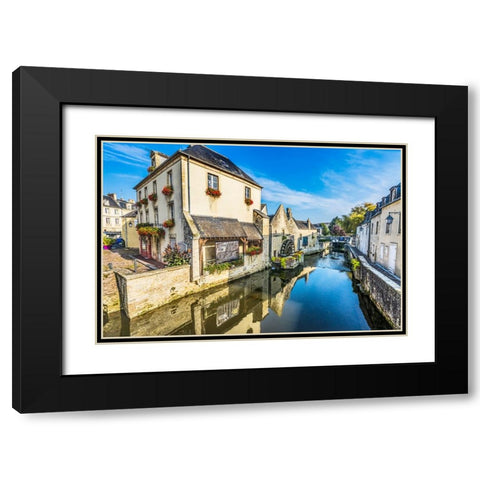 Colorful old buildings- Aure River reflection- Bayeux- Normandy- France Black Modern Wood Framed Art Print with Double Matting by Perry, William
