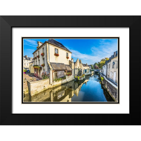 Colorful old buildings- Aure River reflection- Bayeux- Normandy- France Black Modern Wood Framed Art Print with Double Matting by Perry, William