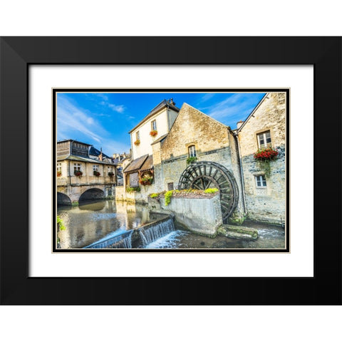 Colorful old buildings- Aure River reflection- Bayeux- Normandy- France Black Modern Wood Framed Art Print with Double Matting by Perry, William