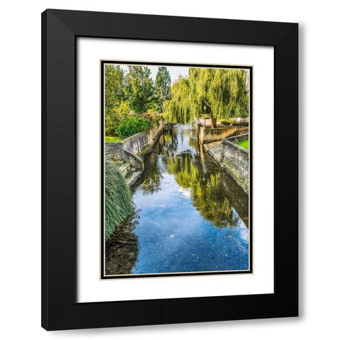 Colorful old buildings- Park Aure River reflection- Bayeux- Normandy- France Black Modern Wood Framed Art Print with Double Matting by Perry, William