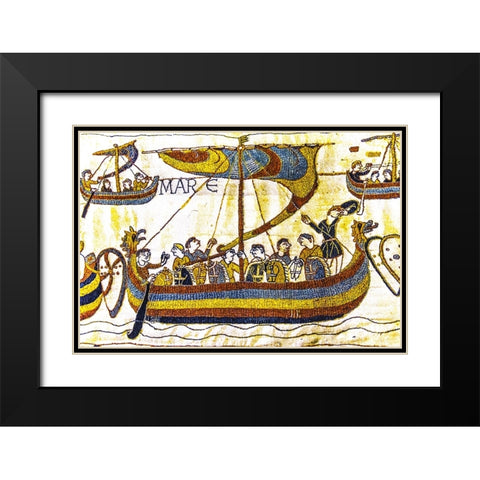 Colorful Medieval Bayeux tapestry- Bayeux- Normandy- France Black Modern Wood Framed Art Print with Double Matting by Perry, William