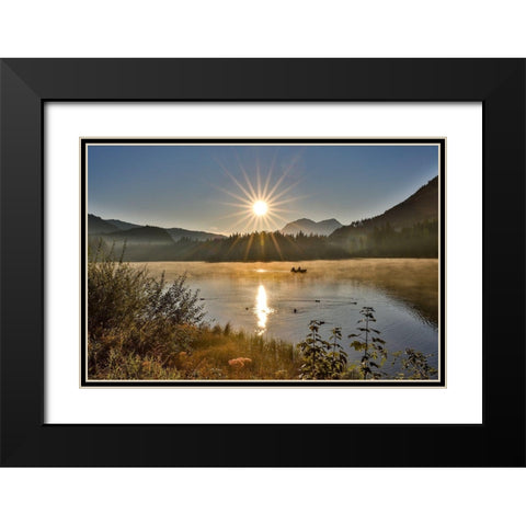 Germany-Bavaria-Ramsau bei Berchtesgaden-Fishing on Lake Hintersee in Early Morning Light Black Modern Wood Framed Art Print with Double Matting by Looney, Hollice