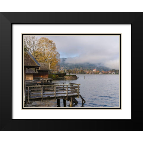 View towards Bad Wiessee Lake Tegernsee near village Rottach Egern in the Bavarian Alps Black Modern Wood Framed Art Print with Double Matting by Zwick, Martin