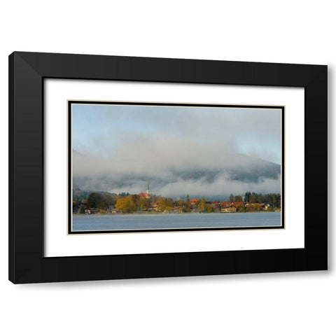 View towards Bad Wiessee Lake Tegernsee near village Rottach Egern in the Bavarian Alps  Black Modern Wood Framed Art Print with Double Matting by Zwick, Martin
