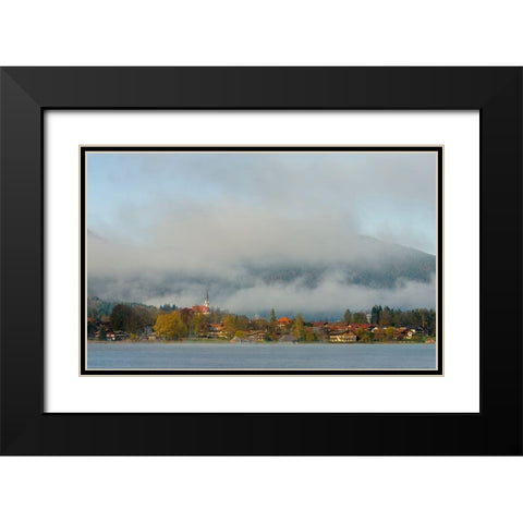 View towards Bad Wiessee Lake Tegernsee near village Rottach Egern in the Bavarian Alps  Black Modern Wood Framed Art Print with Double Matting by Zwick, Martin