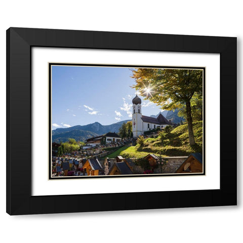 Church St-Johannes der Taufer-John the Baptist-Village Grainau near Garmisch-Partenkirchen and moun Black Modern Wood Framed Art Print with Double Matting by Zwick, Martin