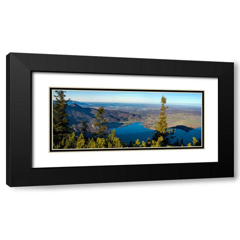 View from Mt-Jochberg near lake Walchensee towards lake Kochelsee and the foothills of the Bavarian Black Modern Wood Framed Art Print with Double Matting by Zwick, Martin