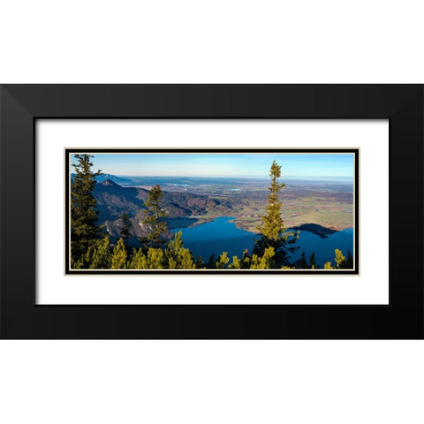 View from Mt-Jochberg near lake Walchensee towards lake Kochelsee and the foothills of the Bavarian Black Modern Wood Framed Art Print with Double Matting by Zwick, Martin