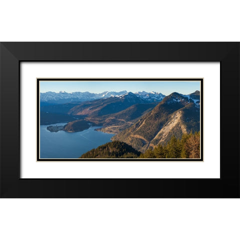 View from Mt-Jochberg near lake Walchensee towards lake Walchensee and Wetterstein mountain range-G Black Modern Wood Framed Art Print with Double Matting by Zwick, Martin