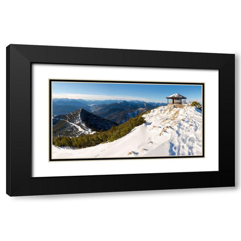 View towards the summit pavilion-View from Mt-Herzogstand near lake Walchensee-Germany-Bavaria Black Modern Wood Framed Art Print with Double Matting by Zwick, Martin