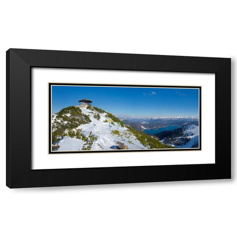 Summit of Mt-Herzogstand with pavilion near lake Walchensee during winter in the Bavarian Alps-Germ Black Modern Wood Framed Art Print with Double Matting by Zwick, Martin