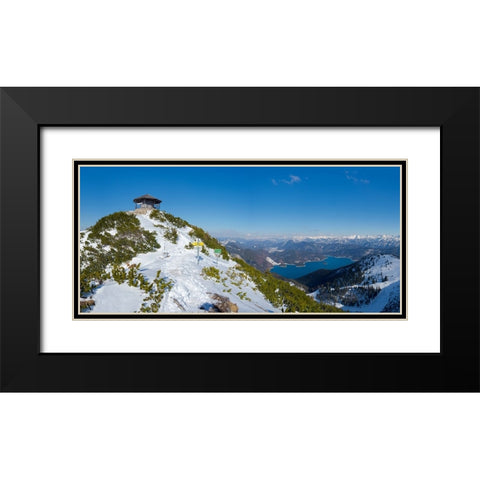 Summit of Mt-Herzogstand with pavilion near lake Walchensee during winter in the Bavarian Alps-Germ Black Modern Wood Framed Art Print with Double Matting by Zwick, Martin