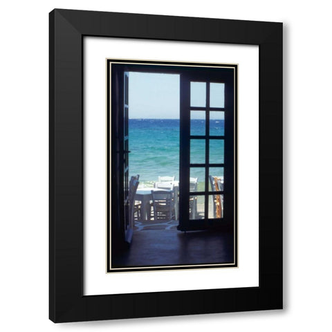 Greece, Island of Mykonos Ocean through door Black Modern Wood Framed Art Print with Double Matting by Noble Gardner, Nancy