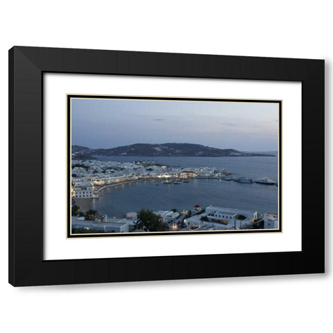 Greece, Mykonos, Hora Evening overlooking harbor Black Modern Wood Framed Art Print with Double Matting by Young, Bill