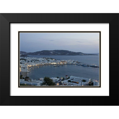 Greece, Mykonos, Hora Evening overlooking harbor Black Modern Wood Framed Art Print with Double Matting by Young, Bill