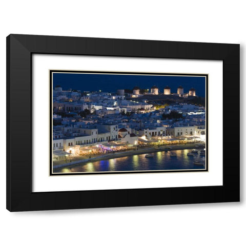 Greece, Hora Night view overlooking harbor Black Modern Wood Framed Art Print with Double Matting by Young, Bill