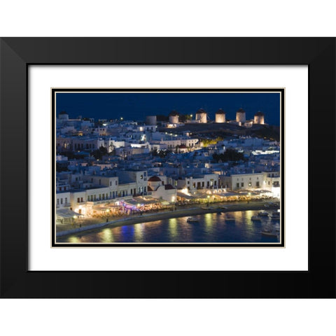 Greece, Hora Night view overlooking harbor Black Modern Wood Framed Art Print with Double Matting by Young, Bill