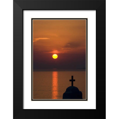 Greece, Mykonos Greek Orthodox church, sunset Black Modern Wood Framed Art Print with Double Matting by Young, Bill