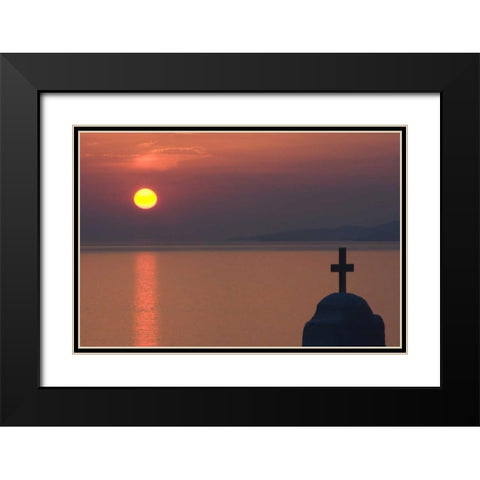 Greece, Mykonos Greek Orthodox church, sunset Black Modern Wood Framed Art Print with Double Matting by Young, Bill
