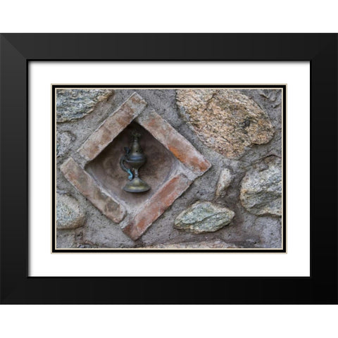 Greece, Meteora Lamp at Grand Meteora Monastery Black Modern Wood Framed Art Print with Double Matting by Young, Bill