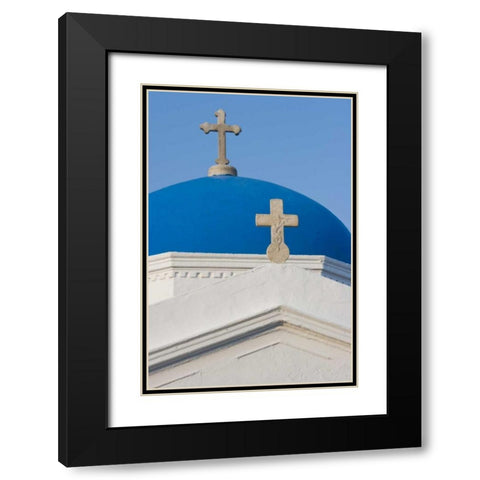 Greece, Mykonos Blue Greek Orthodox church dome Black Modern Wood Framed Art Print with Double Matting by Young, Bill