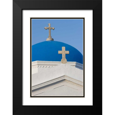 Greece, Mykonos Blue Greek Orthodox church dome Black Modern Wood Framed Art Print with Double Matting by Young, Bill