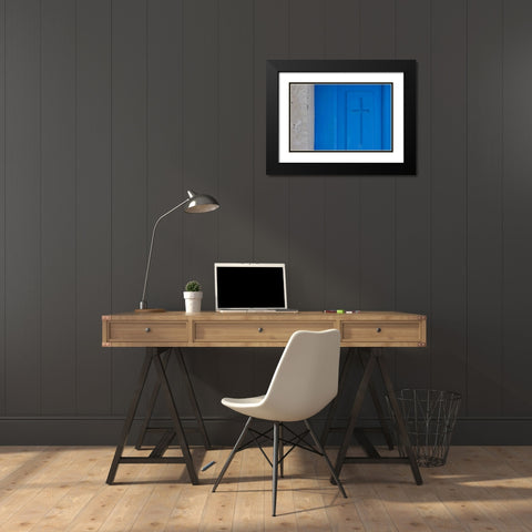 Greece, Oia Christian cross engraved in a door Black Modern Wood Framed Art Print with Double Matting by Young, Bill