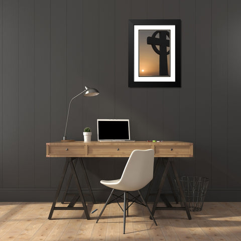 Greece, Santorini Greek cross against sunset Black Modern Wood Framed Art Print with Double Matting by Young, Bill