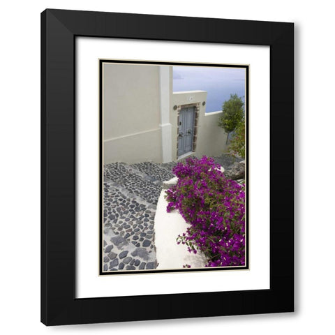 Greece, Santorini, Oia Pebbled stree stairs Black Modern Wood Framed Art Print with Double Matting by Young, Bill