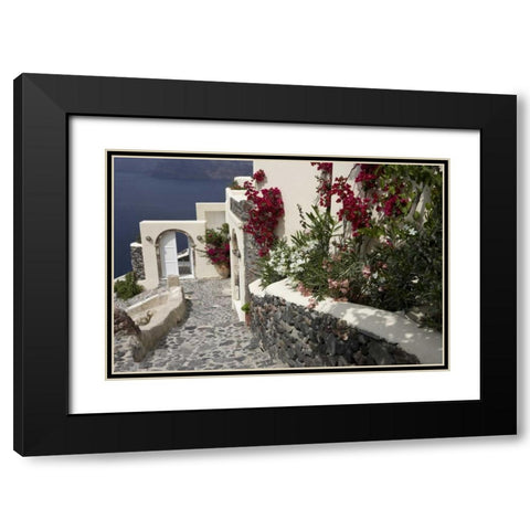 Greece, Santorini, Thira, Oia Pebbled staircase Black Modern Wood Framed Art Print with Double Matting by Young, Bill