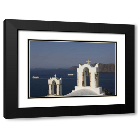 Greece, Thira, Oia Bay scenic with bell tower Black Modern Wood Framed Art Print with Double Matting by Young, Bill