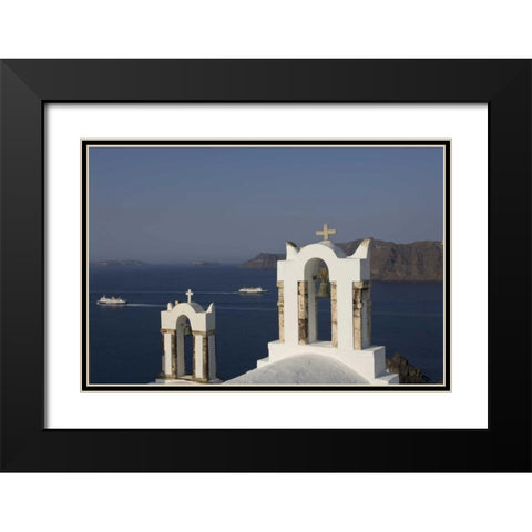 Greece, Thira, Oia Bay scenic with bell tower Black Modern Wood Framed Art Print with Double Matting by Young, Bill