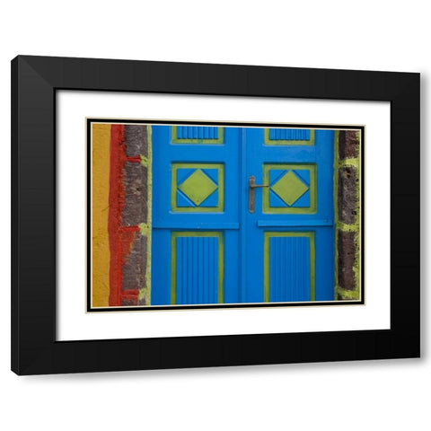 Greece,Thira, Oia Blue and lime green door Black Modern Wood Framed Art Print with Double Matting by Young, Bill