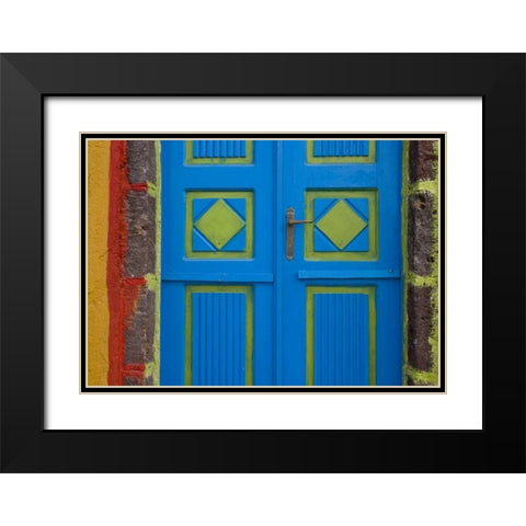 Greece,Thira, Oia Blue and lime green door Black Modern Wood Framed Art Print with Double Matting by Young, Bill