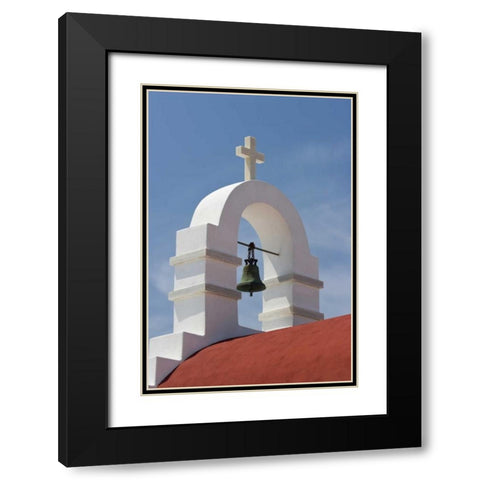 Greece, Mykonos, Hora White bell tower of church Black Modern Wood Framed Art Print with Double Matting by Young, Bill