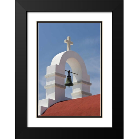 Greece, Mykonos, Hora White bell tower of church Black Modern Wood Framed Art Print with Double Matting by Young, Bill