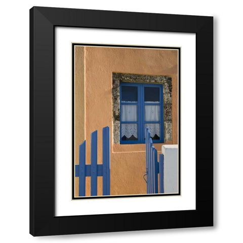 Greece, Santorini Open blue gate and window Black Modern Wood Framed Art Print with Double Matting by Young, Bill