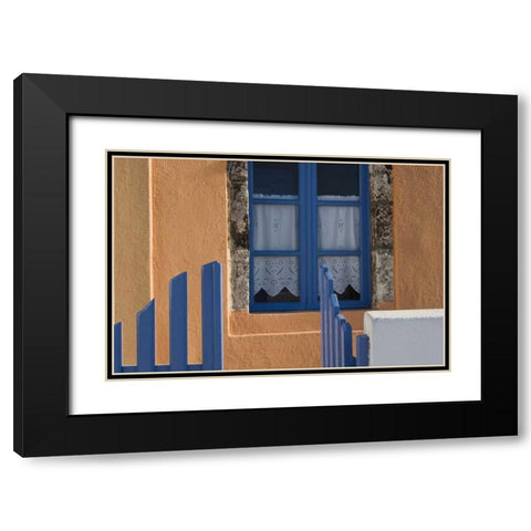 Greece, Santorini Open blue gate and window Black Modern Wood Framed Art Print with Double Matting by Young, Bill