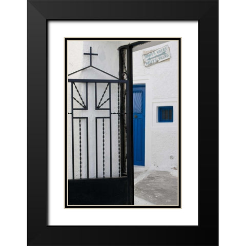 Greece, Santorini Black iron church gate Black Modern Wood Framed Art Print with Double Matting by Young, Bill