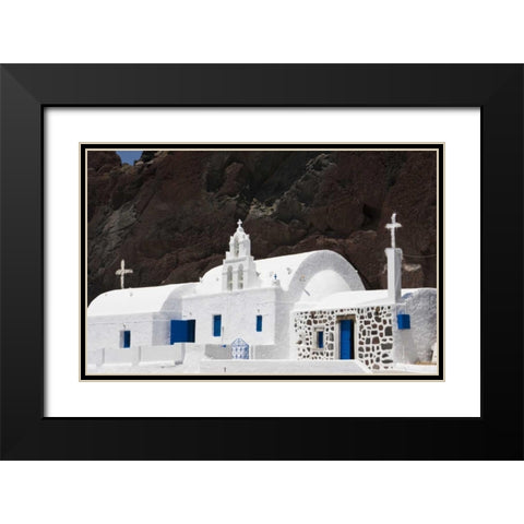 Greece, Santorini White Greek Orthodox church Black Modern Wood Framed Art Print with Double Matting by Young, Bill