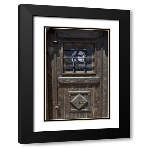 Greece, Santorini Wooden pub door Black Modern Wood Framed Art Print with Double Matting by Young, Bill