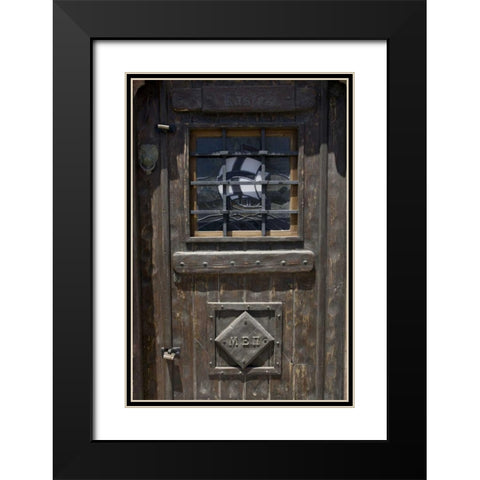 Greece, Santorini Wooden pub door Black Modern Wood Framed Art Print with Double Matting by Young, Bill