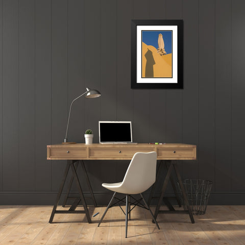 Greece, Santorini Sun umbrella against a wall Black Modern Wood Framed Art Print with Double Matting by Young, Bill