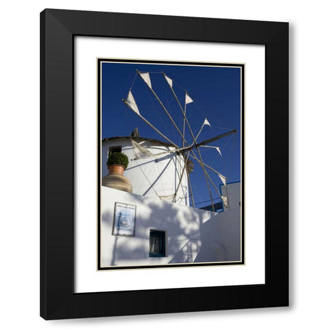 Greece, Santorini Windmill against blue sky Black Modern Wood Framed Art Print with Double Matting by Young, Bill