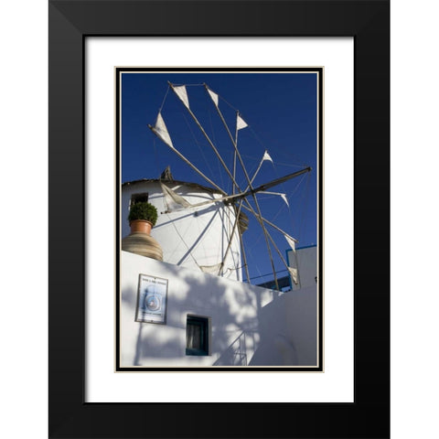 Greece, Santorini Windmill against blue sky Black Modern Wood Framed Art Print with Double Matting by Young, Bill