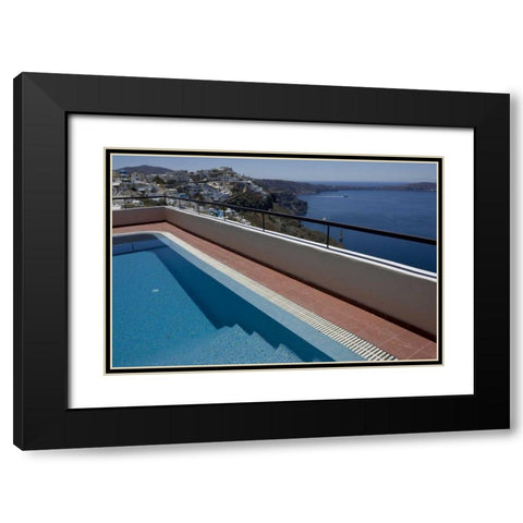 Greece, Santorini Swimming pool overlooking town Black Modern Wood Framed Art Print with Double Matting by Young, Bill