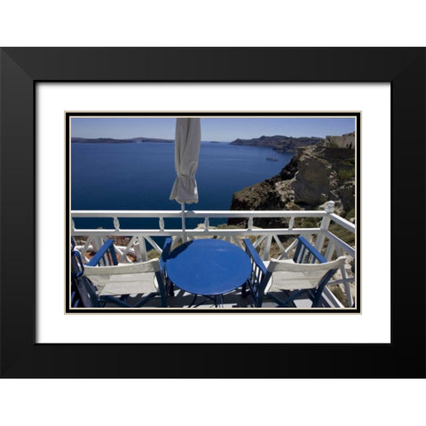 Greece, Santorini Balcony overlooking Aegean Sea Black Modern Wood Framed Art Print with Double Matting by Young, Bill