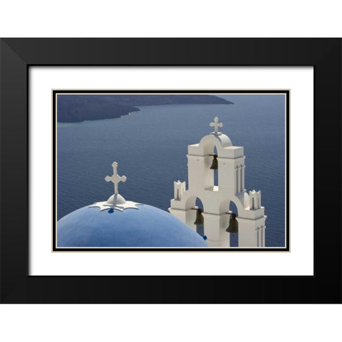 Greece, Santorini Church overlooking the Aegean Black Modern Wood Framed Art Print with Double Matting by Young, Bill